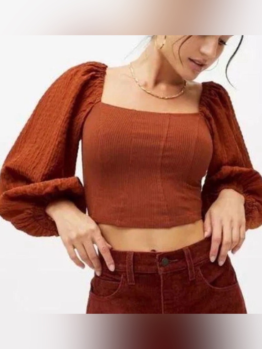 Urban Outfitters Rust Orange Corset Puff Sleeve Crop Top XS